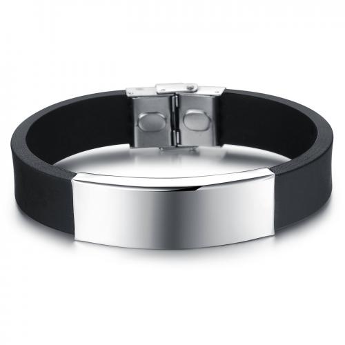 Bracelets en silicone, avec Acier inoxydable 304, fait à la main, bijoux de mode & pour homme, wide:14mm, Longueur:Environ 220 mm, Vendu par PC