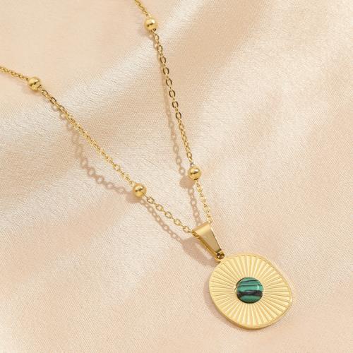 Stainless Steel Jewelry Necklace, 304 Stainless Steel, with turquoise, with 5CM extender chain, plated, for woman, golden, Length:Approx 40 cm, Sold By PC
