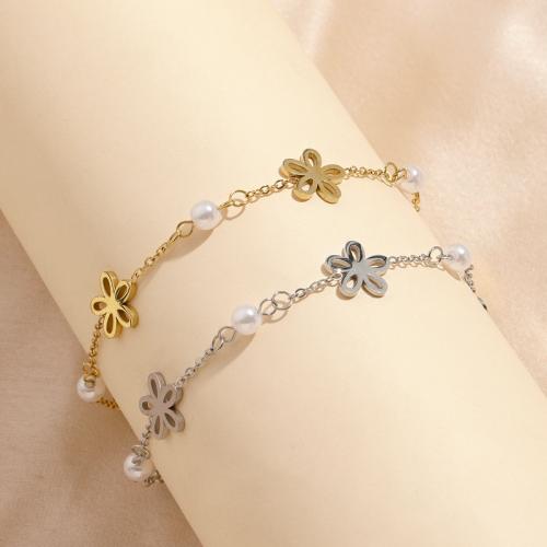 Edelstahl Schmuck Armband, 304 Edelstahl, mit Kunststoff Perlen, mit Verlängerungskettchen von 5CM, plattiert, für Frau, keine, Länge:ca. 18 cm, verkauft von PC