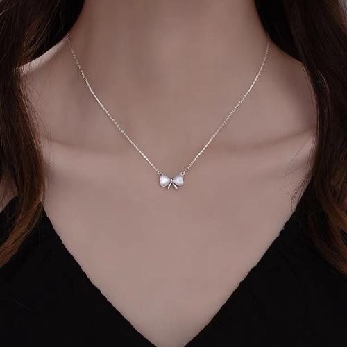 925 Sterling Silver Necklaces with Cats Eye with 5.5CM extender chain Bowknot plated for woman silver color Length Approx 40 cm Sold By PC