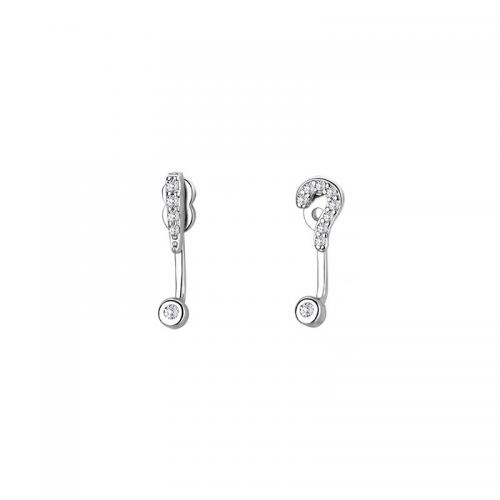 Cubic Zirconia Micro Pave Sterling Silver Earring, 925 Sterling Silver, plated, micro pave cubic zirconia & for woman, silver color, Exclamation point: 14x3mm, Question Mark: 14x14mm, Sold By Pair