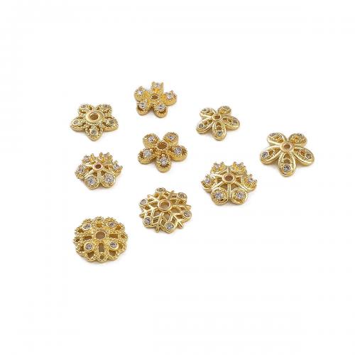Brass Bead Cap, plated, DIY & different styles for choice & micro pave cubic zirconia & for woman, golden, Sold By PC
