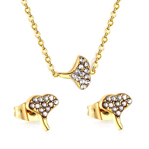 304 Stainless Steel Jewelry Set Stud Earring & necklace with 2inch extender chain plated 2 pieces & for woman & with rhinestone Length Approx 17.7 Inch Sold By Set