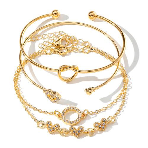 alliage de zinc Set de bracelet, Placage de couleur d'or, 4 pièces & pour femme & avec strass, Vendu par fixé