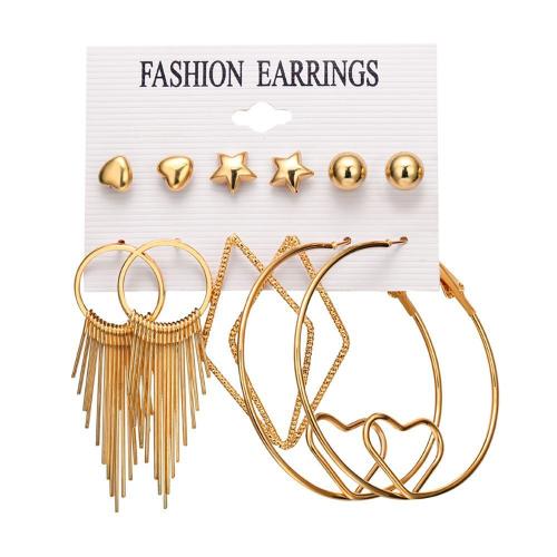 aleación de zinc Aretes, con resina & Perlas plásticas, chapado en color dorado, diferentes estilos para la opción & para mujer, earring length 5-60mm, Vendido por Set