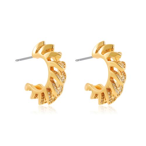 Stainless Steel Stud Earrings 304 Stainless Steel 18K gold plated fashion jewelry & for woman & with rhinestone golden Sold By Pair