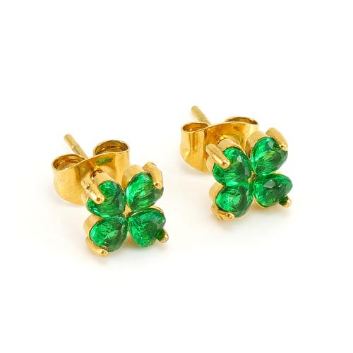 Stainless Steel Stud Earrings, 304 Stainless Steel, Flower, 18K gold plated, fashion jewelry & micro pave cubic zirconia & for woman, more colors for choice, Sold By Pair
