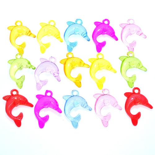 Acrylic Pendants, Dolphin, injection moulding, fashion jewelry & DIY, mixed colors, 25x21mm, Approx 390PCs/Bag, Sold By Bag