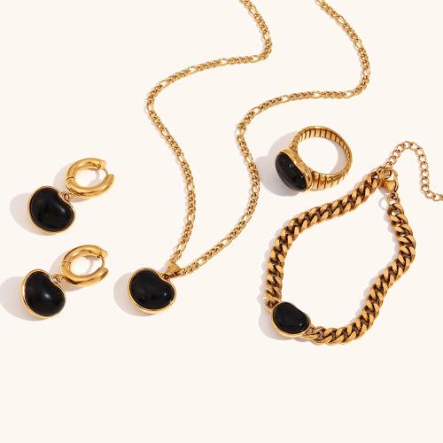 Fashion Stainless Steel Jewelry Sets, 316L Stainless Steel, with Black Agate, Heart, 18K gold plated, fashion jewelry & different styles for choice & for woman, golden, Sold By PC