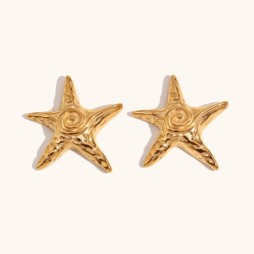 Stainless Steel Stud Earrings, 316L Stainless Steel, Star, 18K gold plated, fashion jewelry & for woman, golden, 26.40x27.10mm, Sold By Pair
