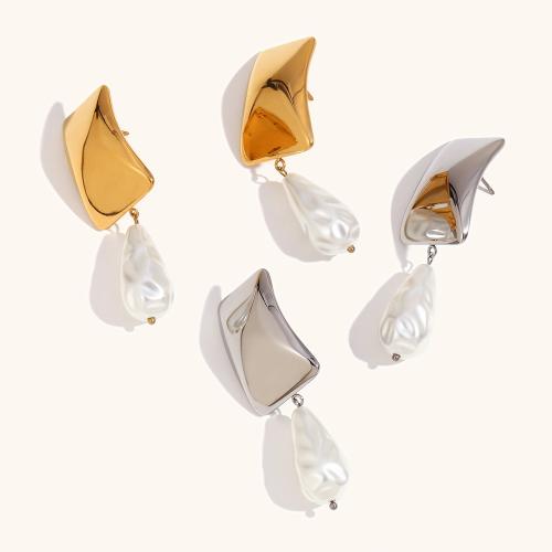 Stainless Steel Drop Earring, 316L Stainless Steel, with Plastic Pearl, Vacuum Ion Plating, fashion jewelry & for woman, more colors for choice, Sold By Pair