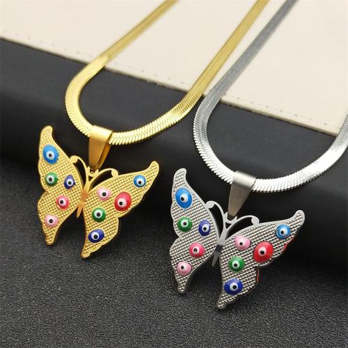 Stainless Steel Jewelry Necklace, 304 Stainless Steel, with 10cm extender chain, Butterfly, polished, fashion jewelry & Unisex & enamel, more colors for choice, 25x30mm, Length:Approx 40 cm, Sold By PC