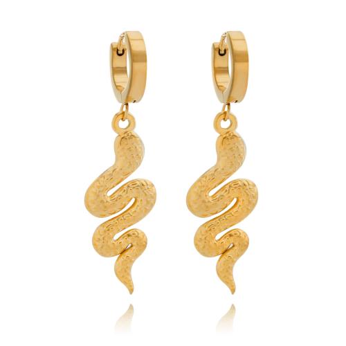 Huggie Hoop Drop Earring 304 Stainless Steel Snake Vacuum Ion Plating fashion jewelry & for woman golden Sold By Pair