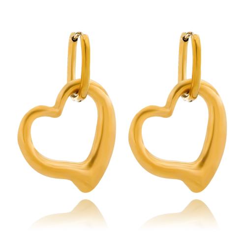 Huggie Hoop Drop Earring 304 Stainless Steel Heart Vacuum Ion Plating fashion jewelry & for woman golden Sold By Pair
