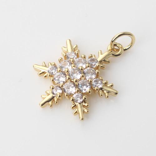 Cubic Zirconia Micro Pave Brass Pendant, Snowflake, gold color plated, DIY & micro pave cubic zirconia, nickel, lead & cadmium free, 19.70x14.80x3.80mm, Sold By PC