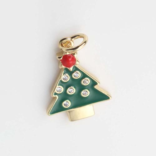 Cubic Zirconia Micro Pave Brass Pendant, Christmas Tree, gold color plated, DIY & micro pave cubic zirconia & enamel, green, nickel, lead & cadmium free, 16.70x12.40x2.10mm, Sold By PC