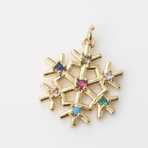 Cubic Zirconia Micro Pave Brass Pendant, Snowflake, gold color plated, DIY & micro pave cubic zirconia, mixed colors, nickel, lead & cadmium free, 19.30x15.50x2.50mm, Sold By PC