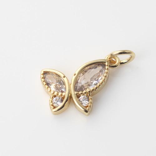 Cubic Zirconia Micro Pave Brass Pendant, Butterfly, gold color plated, DIY & micro pave cubic zirconia, nickel, lead & cadmium free, 16.40x11.70x2.90mm, Sold By PC
