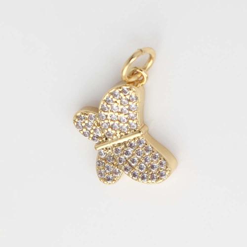 Cubic Zirconia Micro Pave Brass Pendant, Butterfly, gold color plated, DIY & micro pave cubic zirconia, nickel, lead & cadmium free, 15.40x13.50x3.20mm, Sold By PC