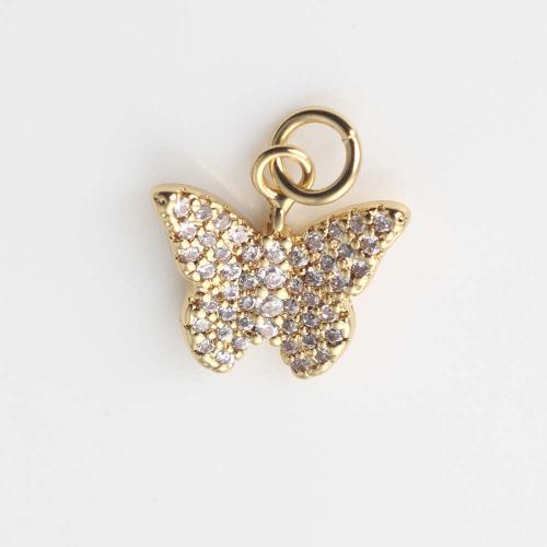 Cubic Zirconia Micro Pave Brass Pendant, Butterfly, gold color plated, DIY & micro pave cubic zirconia, nickel, lead & cadmium free, 13.20x13.10x2.60mm, Sold By PC