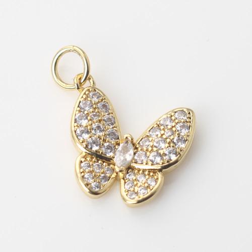 Cubic Zirconia Micro Pave Brass Pendant, Butterfly, gold color plated, DIY & micro pave cubic zirconia, nickel, lead & cadmium free, 17x15.20x2.80mm, Sold By PC
