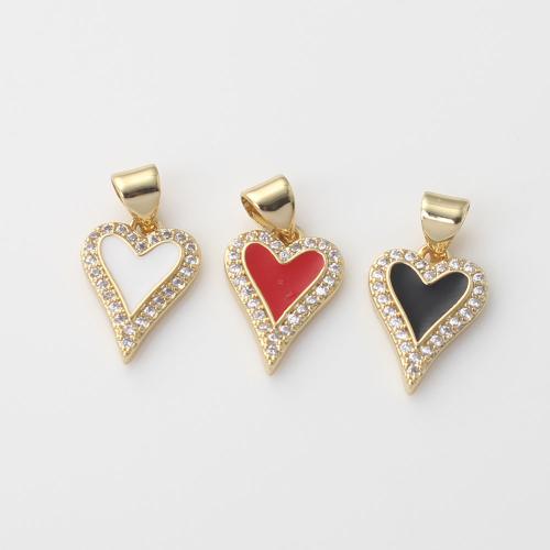Cubic Zirconia Micro Pave Brass Pendant, Heart, gold color plated, DIY & micro pave cubic zirconia & enamel, more colors for choice, nickel, lead & cadmium free, 14.40x10.50x2.30mm, Sold By PC
