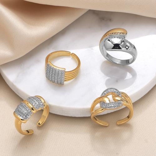 Cubic Zirconia Micro Pave Brass Ring plated fashion jewelry & micro pave cubic zirconia golden nickel lead & cadmium free Sold By PC