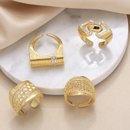 Cubique anneau en laiton Circonia Micro Pave, Placage, bijoux de mode & modèles différents pour le choix & pavé de micro zircon, doré, Vendu par PC