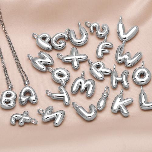 Messing Halskette, mit Verlängerungskettchen von 5cm, Alphabet-Buchstabe, plattiert, Modeschmuck & verschiedene Muster für Wahl, Silberfarbe, frei von Nickel, Blei & Kadmium, Länge 45 cm, verkauft von PC