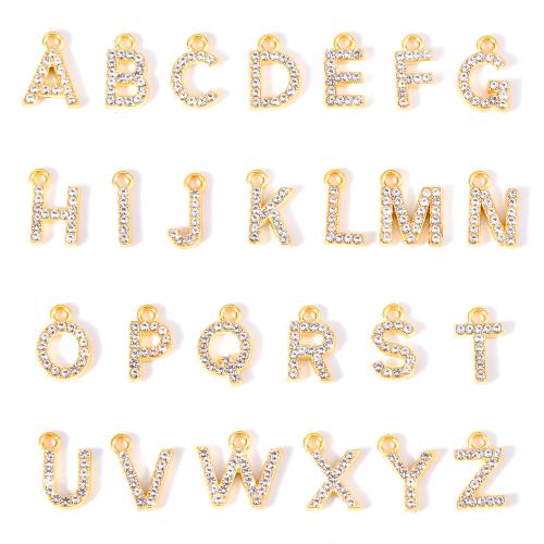 Tibetan Style Alphabet and number Pendants, Alphabet Letter, DIY & with rhinestone, gold, nickel, lead & cadmium free, 2Sets/Bag, Sold By Bag