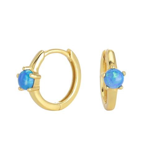 925 Sterling Silver Hoop Earrings with Opal plated for woman Sold By Pair