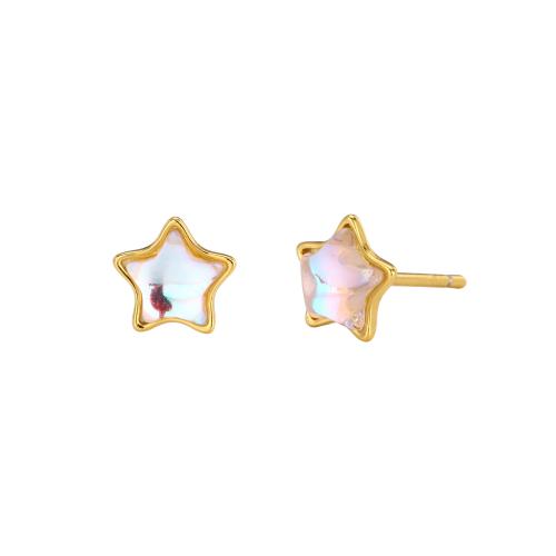 925 Sterling Silver Stud Earrings with Moonstone Star plated for woman Sold By Pair