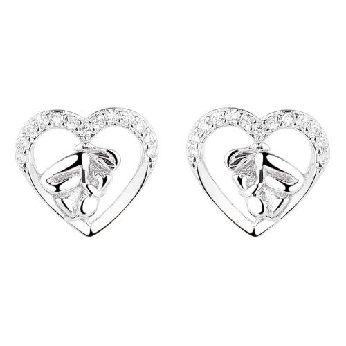 Cubic Zirconia Micro Pave Sterling Silver Earring, 925 Sterling Silver, Heart, plated, micro pave cubic zirconia & for woman, more colors for choice, 10.20x11mm, Sold By Pair