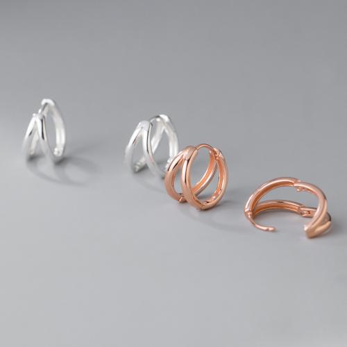 925 sterling zilver Huggie Hoop Earring, plated, Dubbele laag & voor vrouw & hol, meer kleuren voor de keuze, 14x13mm, Verkocht door pair