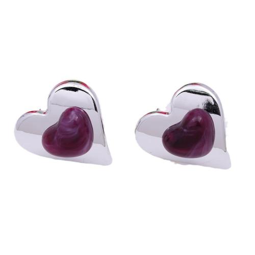Acrylique boucle d oreille dormeuse, avec alliage de zinc, coeur, Placage, bijoux de mode & pour femme, plus de couleurs à choisir, 21x58mm, Vendu par paire