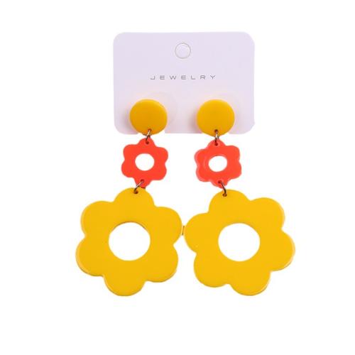 Acrylic Drop Earring, Flower, painted, for woman & hollow, more colors for choice, 40x80mm, Sold By Pair