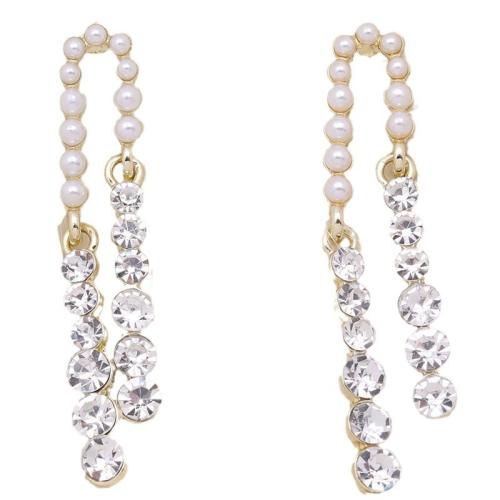 Zinc Alloy Drop Earring with Plastic Pearl & Acrylic gold color plated & for woman & with rhinestone Sold By Pair