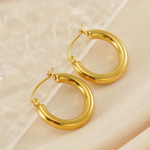 Stainless Steel Hoop Earring 304 Stainless Steel 18K gold plated fashion jewelry & for woman golden 23mm Sold By Pair