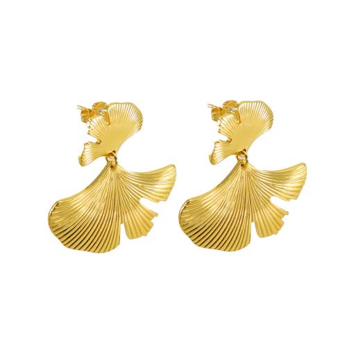 Stainless Steel Stud Earrings 304 Stainless Steel Ginkgo Leaf 18K gold plated fashion jewelry & for woman golden Sold By Pair