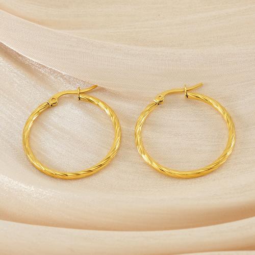 Stainless Steel Hoop Earring, 304 Stainless Steel, Vacuum Ion Plating, fashion jewelry & for woman, golden, 30x30mm, Sold By Pair