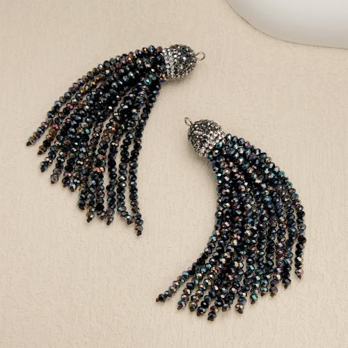 Brass Earring Drop Component Glass Beads with Brass Tassel silver color plated DIY & with rhinestone Sold By Pair
