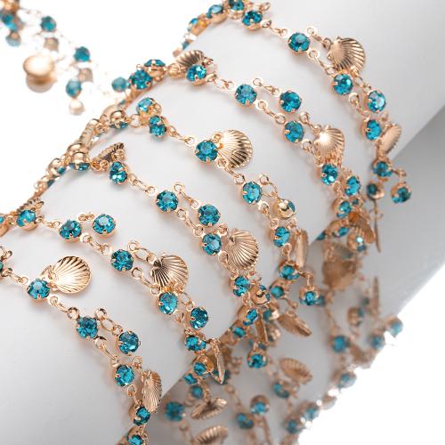 Brass Beading Chains Shell gold color plated DIY & with rhinestone blue nickel lead & cadmium free Sold By m