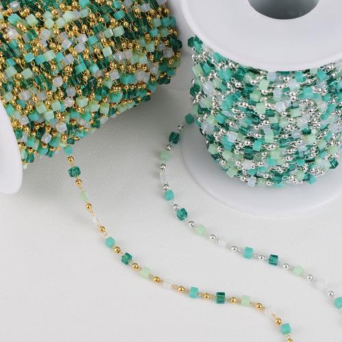 Brass Beading Chains, with Crystal, Square, plated, DIY, more colors for choice, nickel, lead & cadmium free, 2.50x110mm, Sold By m