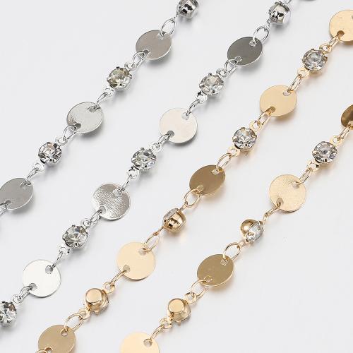 Brass Beading Chains, Flat Round, plated, DIY & with rhinestone, more colors for choice, nickel, lead & cadmium free, 6mm, Sold By m