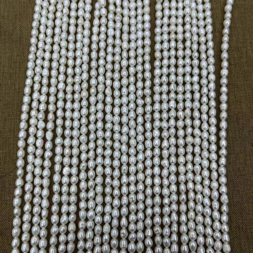 Cultured Rice Freshwater Pearl Beads, fashion jewelry & DIY, white, Length about 3-4mm, Approx 80PCs/Strand, Sold By Strand