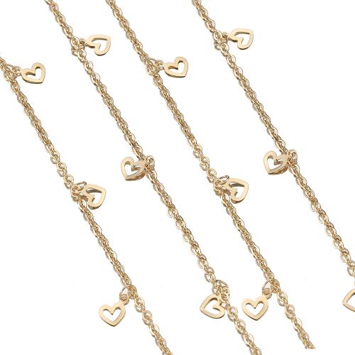 Brass Beading Chains, Heart, KC gold color plated, DIY & hollow, nickel, lead & cadmium free, Sold By m