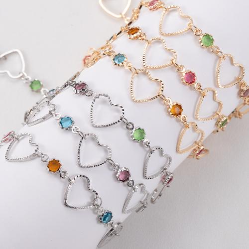 Brass Beading Chains, Heart, plated, DIY & with rhinestone & hollow, more colors for choice, nickel, lead & cadmium free, Sold By m