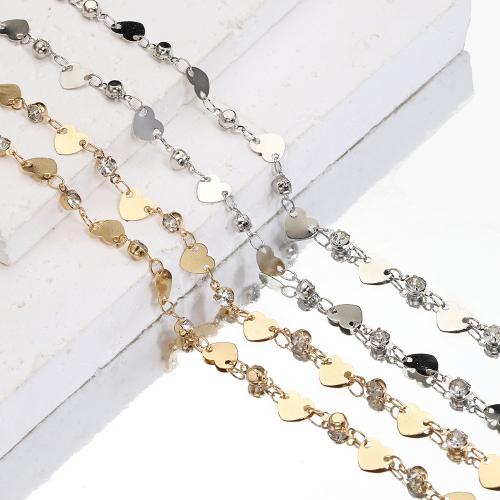 Brass Beading Chains Heart plated DIY & with rhinestone nickel lead & cadmium free 6mm Sold By m