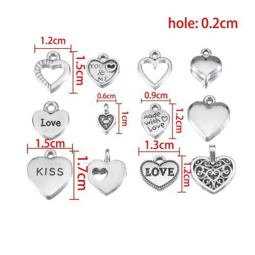 Zinc Alloy Heart Pendants silver color plated DIY & mixed & hollow nickel lead & cadmium free Sold By Bag