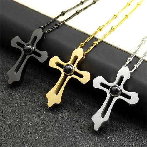 Stainless Steel Jewelry Necklace, 304 Stainless Steel, Cross, polished, fashion jewelry & Unisex, more colors for choice, 35x24mm, Length:Approx 50 cm, Sold By PC